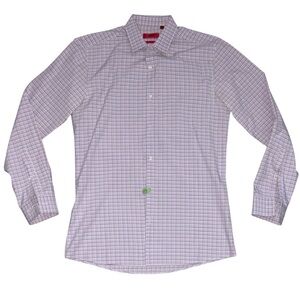 HUGO Hugo Boss Slim Fit Dress Shirt Purple Gray Check 15 32/33 Men’s Small